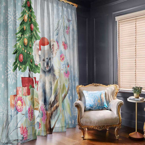 Australia Christmas Window Curtain Koala Santa With Eucalyptus - Watercolor