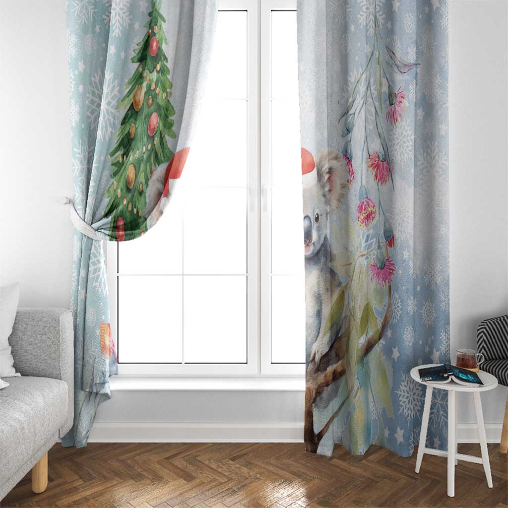 Australia Christmas Window Curtain Koala Santa With Eucalyptus - Watercolor
