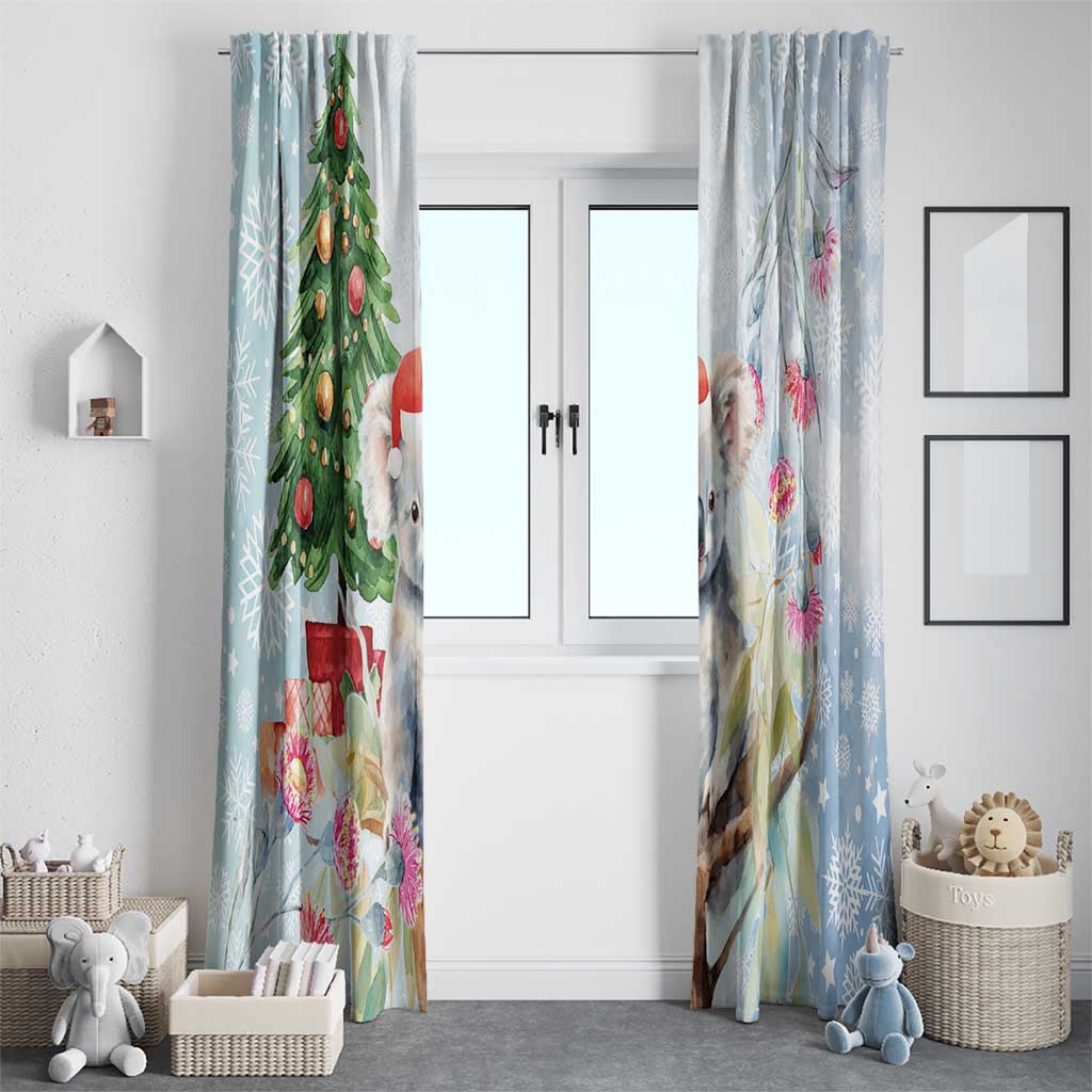 Australia Christmas Window Curtain Koala Santa With Eucalyptus - Watercolor