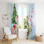 Australia Christmas Window Curtain Koala Santa With Eucalyptus - Watercolor