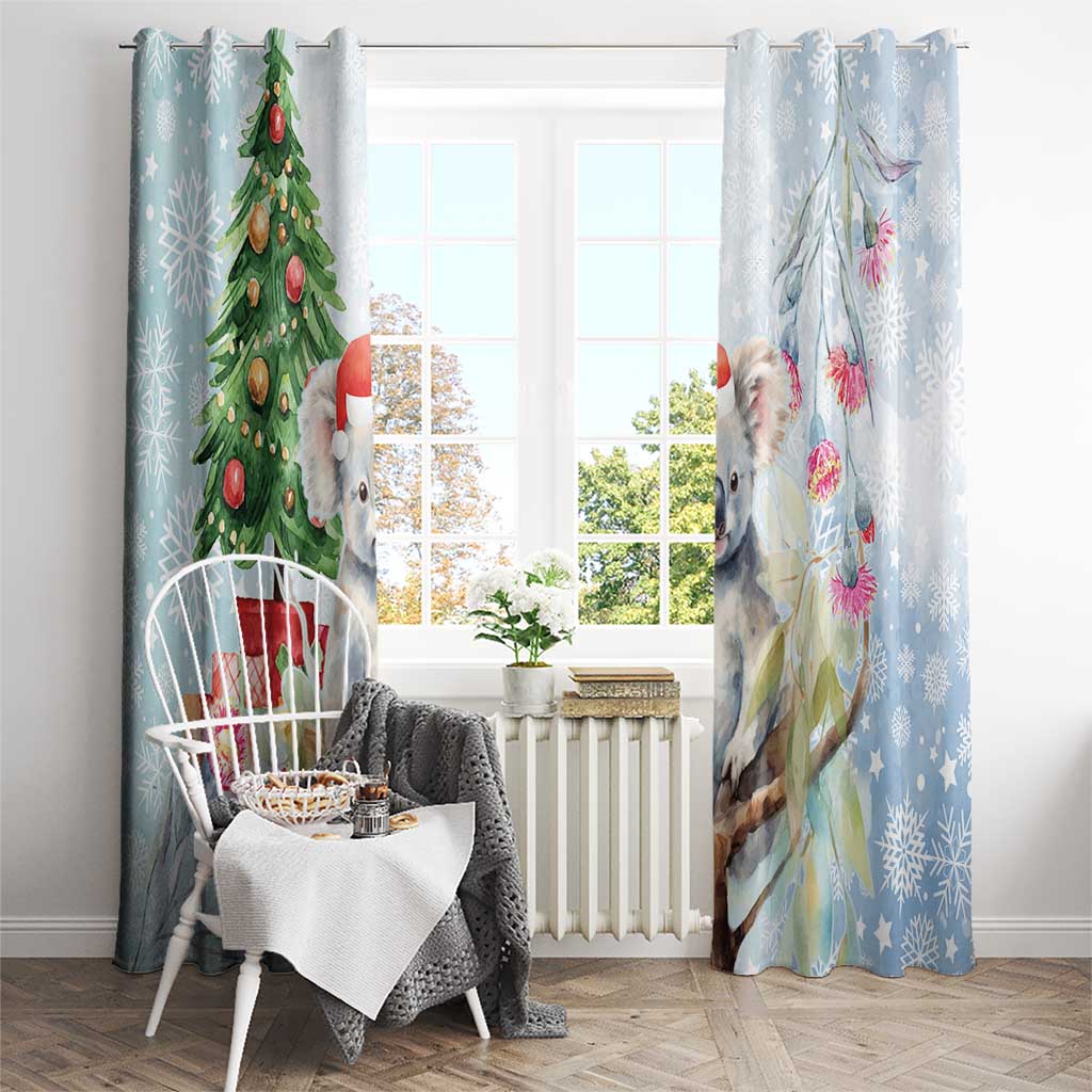 Australia Christmas Window Curtain Koala Santa With Eucalyptus - Watercolor