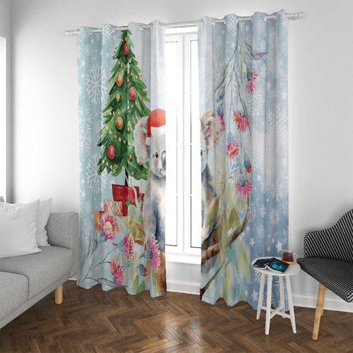 Australia Christmas Window Curtain Koala Santa With Eucalyptus - Watercolor