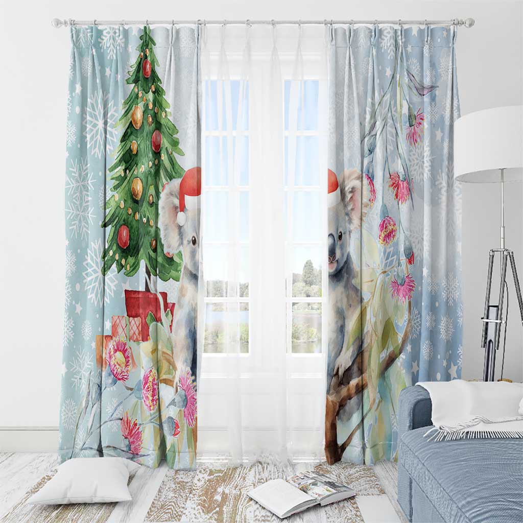 Australia Christmas Window Curtain Koala Santa With Eucalyptus - Watercolor