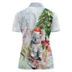 Australia Christmas Women Polo Shirt Koala Santa With Eucalyptus - Watercolor