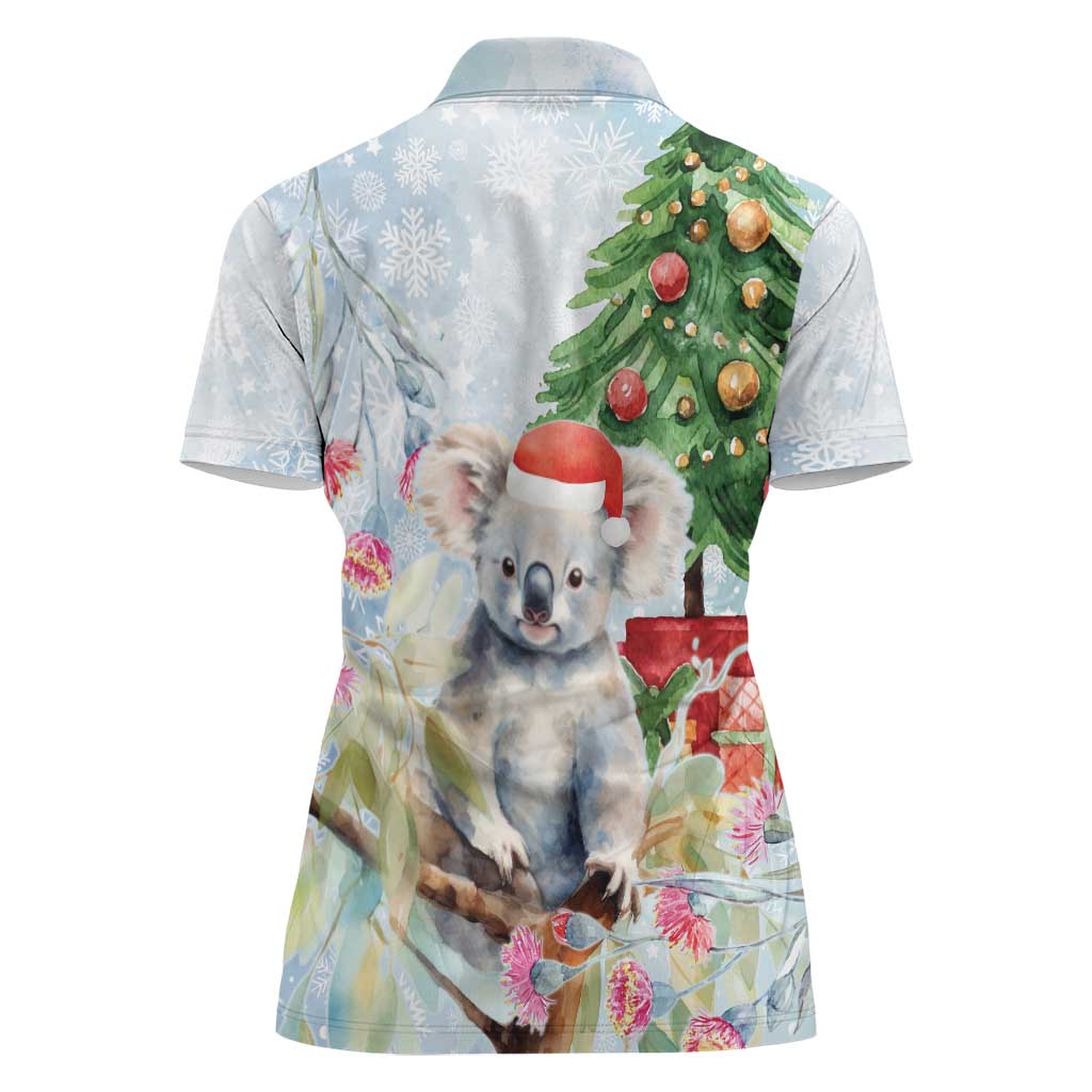 Australia Christmas Women Polo Shirt Koala Santa With Eucalyptus - Watercolor