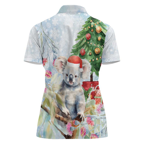 Australia Christmas Women Polo Shirt Koala Santa With Eucalyptus - Watercolor