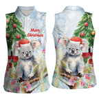 Australia Christmas Women Sleeveless Polo Shirt Koala Santa With Eucalyptus - Watercolor