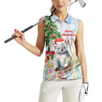 Australia Christmas Women Sleeveless Polo Shirt Koala Santa With Eucalyptus - Watercolor