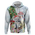 Australia Christmas Zip Hoodie Koala Santa With Eucalyptus - Watercolor