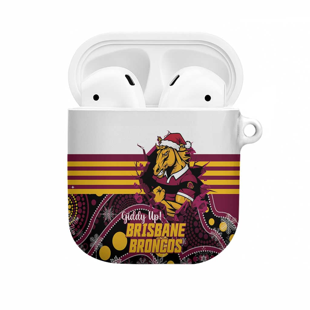 Broncos Rugby Christmas AirPods Case Brisbane Giddy Up Aboriginal Art - Aussie Hoodie