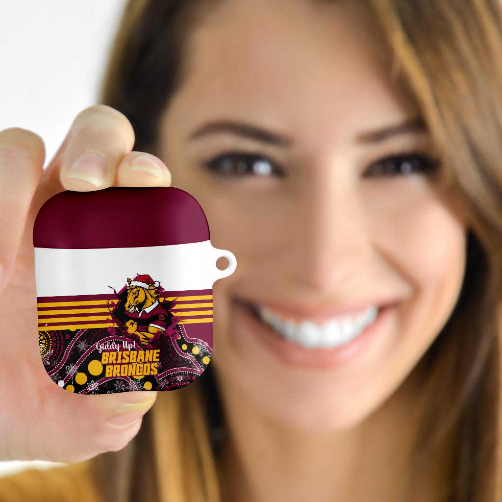 Broncos Rugby Christmas AirPods Case Brisbane Giddy Up Aboriginal Art - Aussie Hoodie