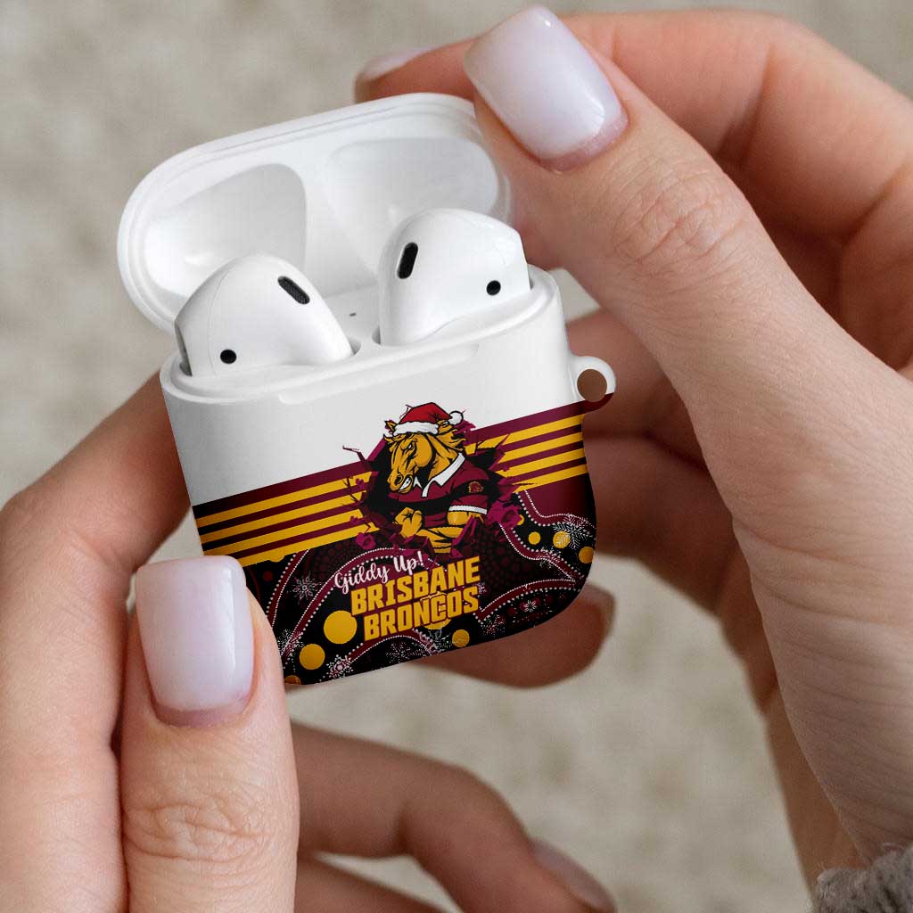 Broncos Rugby Christmas AirPods Case Brisbane Giddy Up Aboriginal Art - Aussie Hoodie
