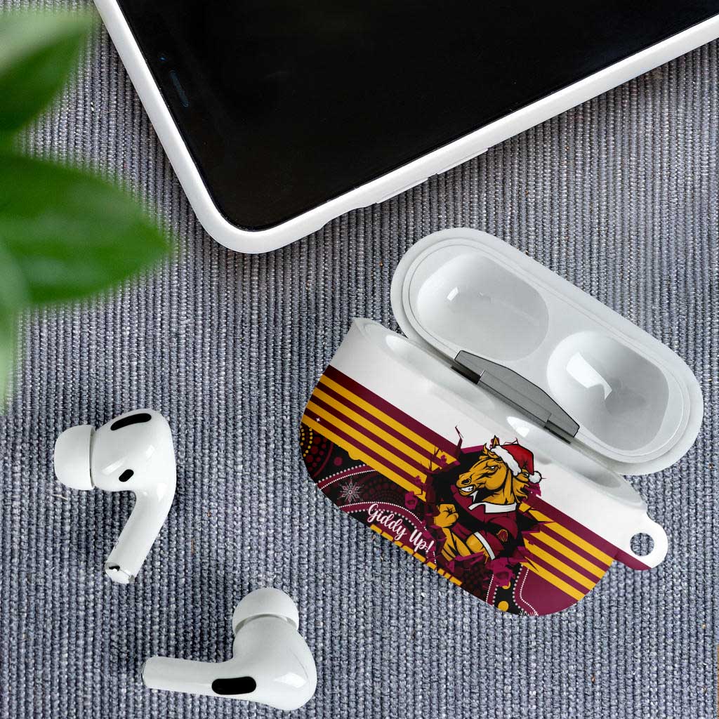 Broncos Rugby Christmas AirPods Case Brisbane Giddy Up Aboriginal Art - Aussie Hoodie