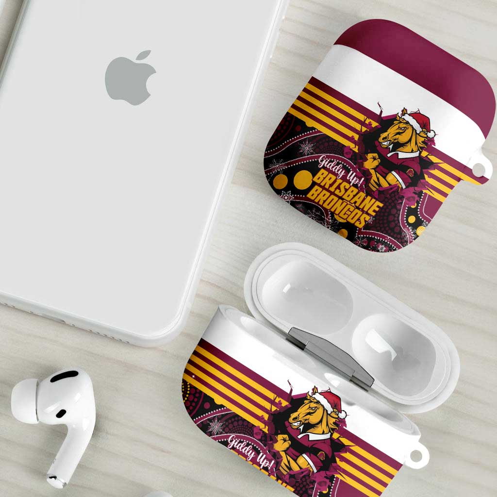 Broncos Rugby Christmas AirPods Case Brisbane Giddy Up Aboriginal Art - Aussie Hoodie