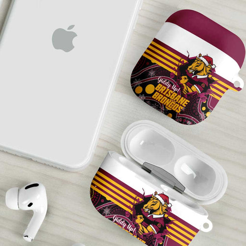 Broncos Rugby Christmas AirPods Case Brisbane Giddy Up Aboriginal Art - Aussie Hoodie