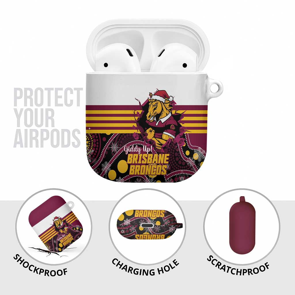 Broncos Rugby Christmas AirPods Case Brisbane Giddy Up Aboriginal Art - Aussie Hoodie