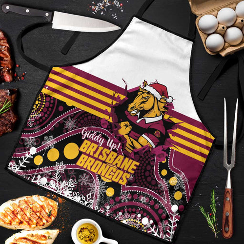 Broncos Rugby Christmas Apron Brisbane Giddy Up Aboriginal Art - Aussie Hoodie