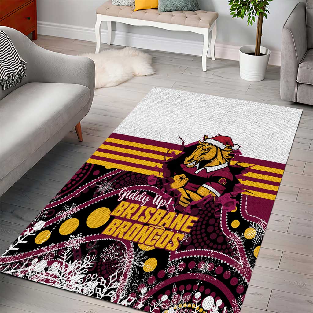 Broncos Rugby Christmas Area Rug Brisbane Giddy Up Aboriginal Art - Aussie Hoodie