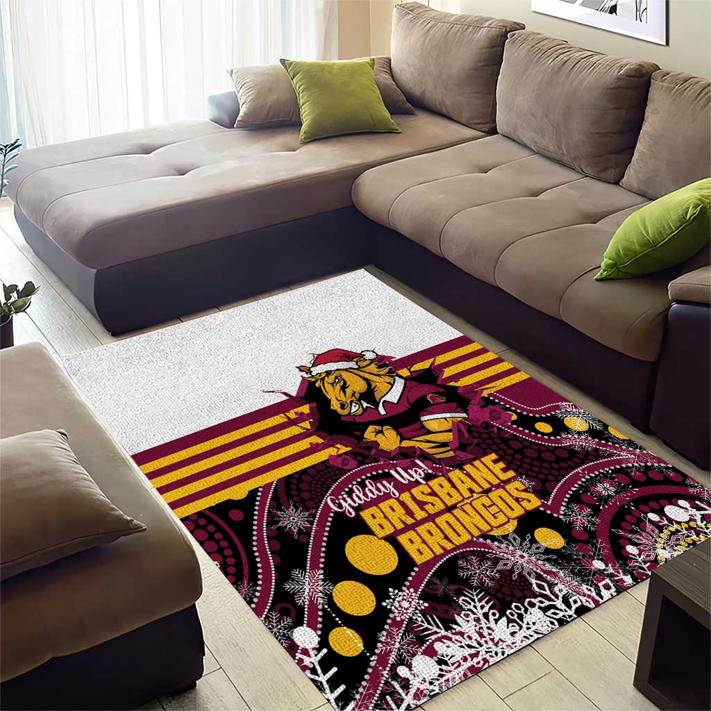 Broncos Rugby Christmas Area Rug Brisbane Giddy Up Aboriginal Art - Aussie Hoodie