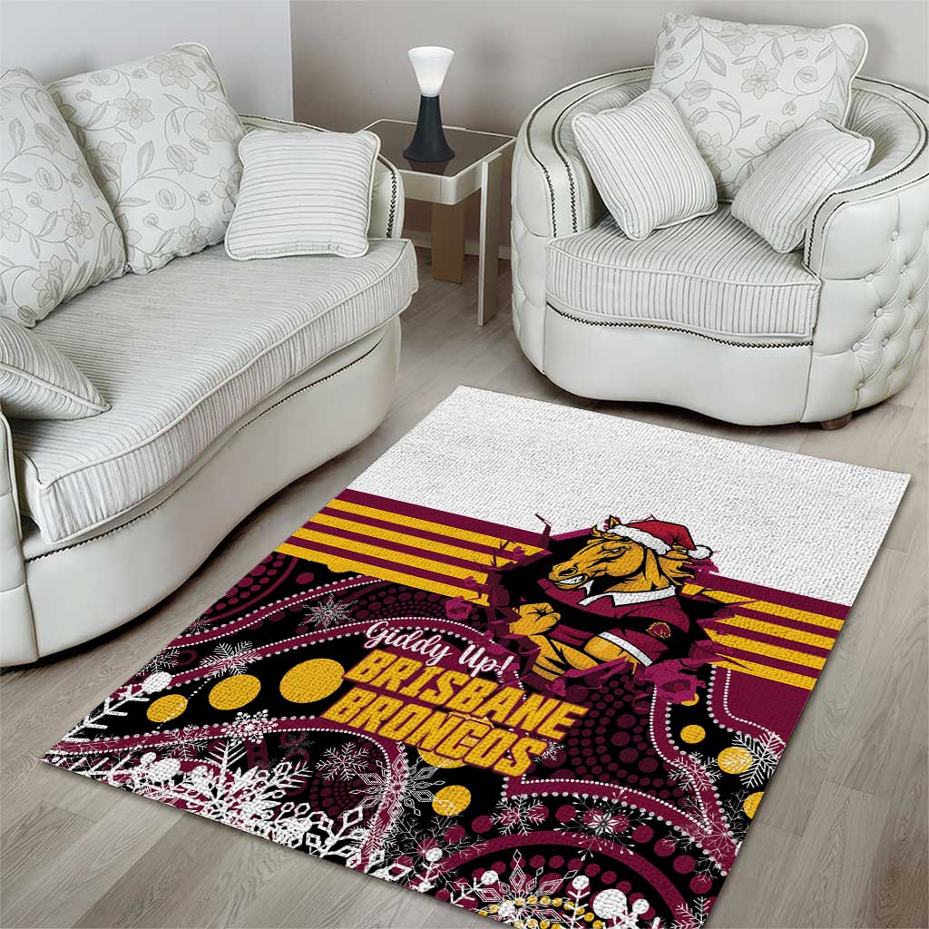 Broncos Rugby Christmas Area Rug Brisbane Giddy Up Aboriginal Art - Aussie Hoodie