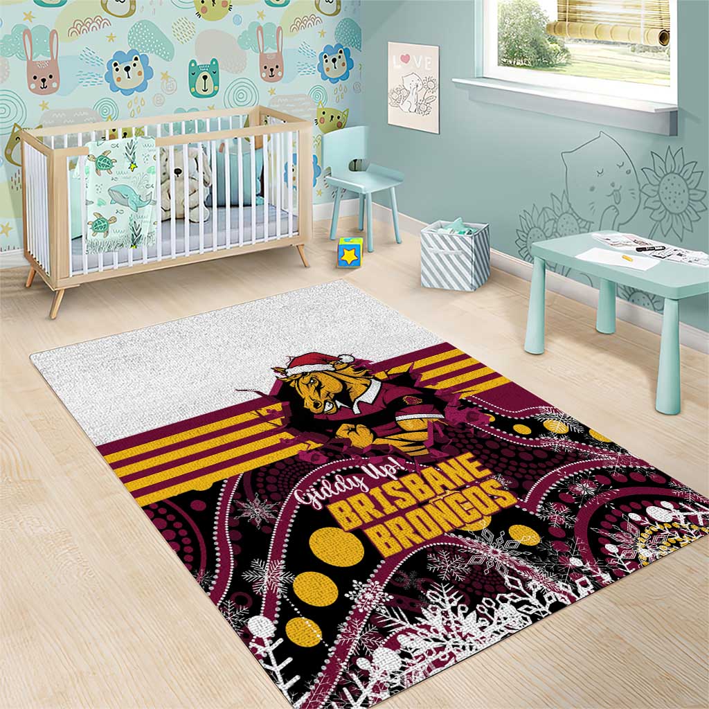 Broncos Rugby Christmas Area Rug Brisbane Giddy Up Aboriginal Art - Aussie Hoodie