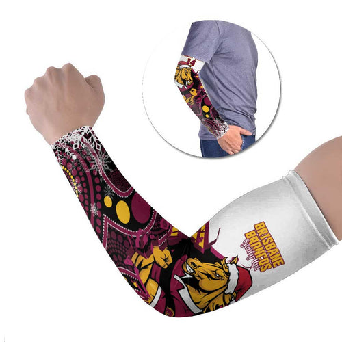 Custom Broncos Rugby Christmas Arm Sleeves Brisbane Giddy Up Aboriginal Art - Aussie Hoodie