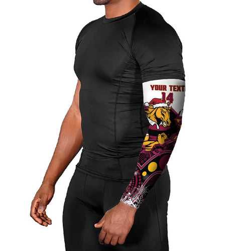 Custom Broncos Rugby Christmas Arm Sleeves Brisbane Giddy Up Aboriginal Art - Aussie Hoodie