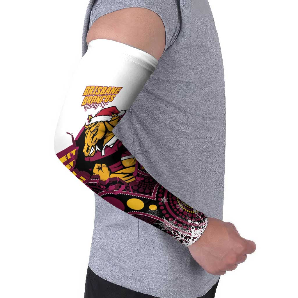 Custom Broncos Rugby Christmas Arm Sleeves Brisbane Giddy Up Aboriginal Art - Aussie Hoodie