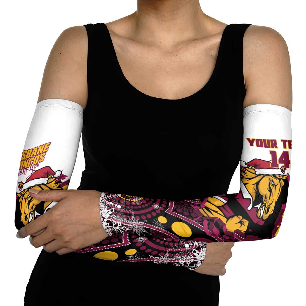 Custom Broncos Rugby Christmas Arm Sleeves Brisbane Giddy Up Aboriginal Art - Aussie Hoodie