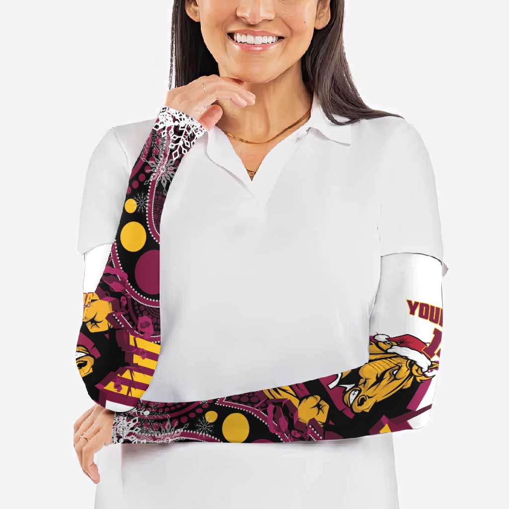 Custom Broncos Rugby Christmas Arm Sleeves Brisbane Giddy Up Aboriginal Art - Aussie Hoodie