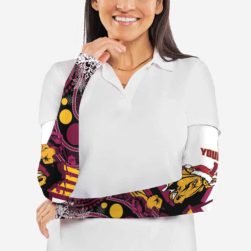 Custom Broncos Rugby Christmas Arm Sleeves Brisbane Giddy Up Aboriginal Art - Aussie Hoodie