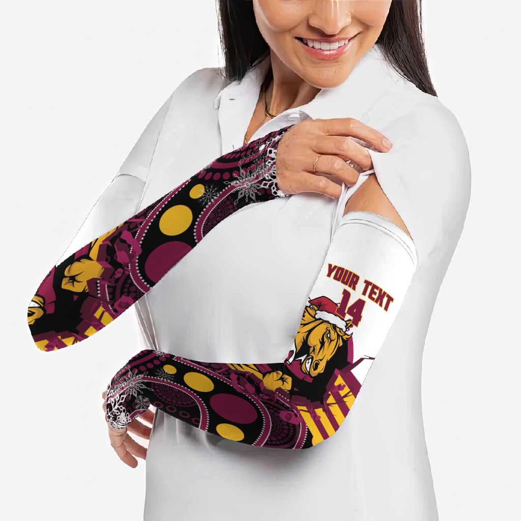 Custom Broncos Rugby Christmas Arm Sleeves Brisbane Giddy Up Aboriginal Art - Aussie Hoodie