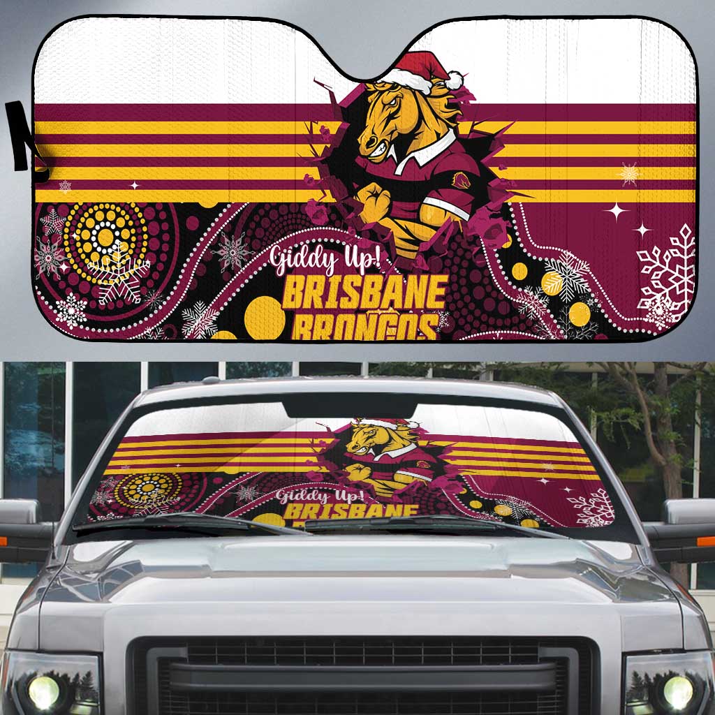 Broncos Rugby Christmas Auto Sun Shade Brisbane Giddy Up Aboriginal Art - Aussie Hoodie
