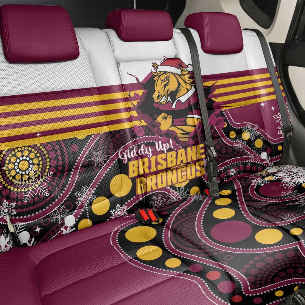 Broncos Rugby Christmas Back Car Seat Cover Brisbane Giddy Up Aboriginal Art - Aussie Hoodie