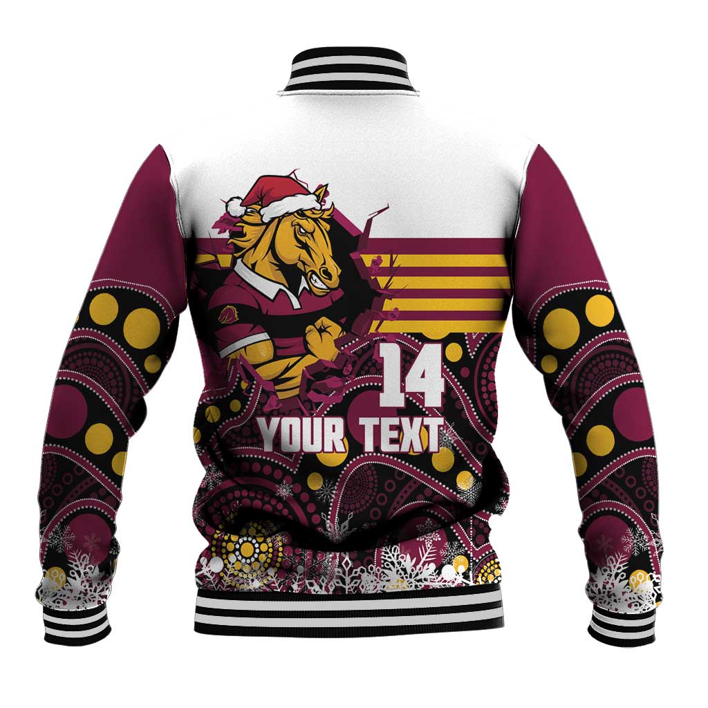 Custom Broncos Rugby Christmas Baseball Jacket Brisbane Giddy Up Aboriginal Art - Aussie Hoodie