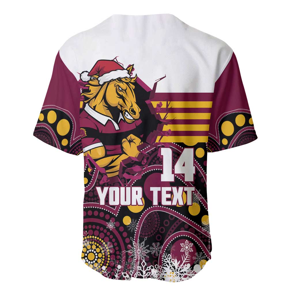 Custom Broncos Rugby Christmas Baseball Jersey Brisbane Giddy Up Aboriginal Art - Aussie Hoodie