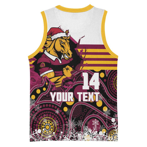 Custom Broncos Rugby Christmas Basketball Jersey Brisbane Giddy Up Aboriginal Art - Aussie Hoodie