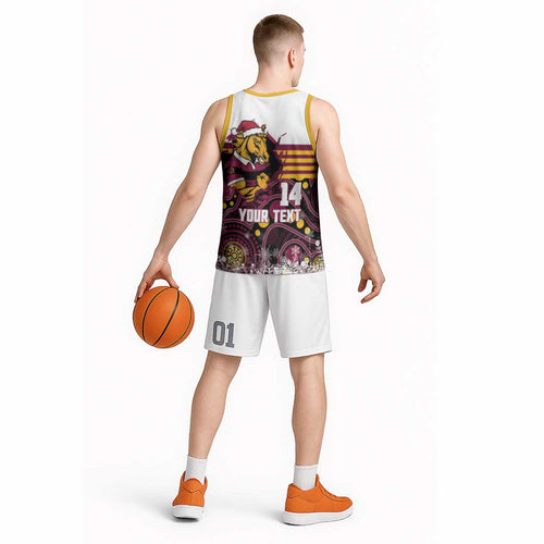 Custom Broncos Rugby Christmas Basketball Jersey Brisbane Giddy Up Aboriginal Art - Aussie Hoodie