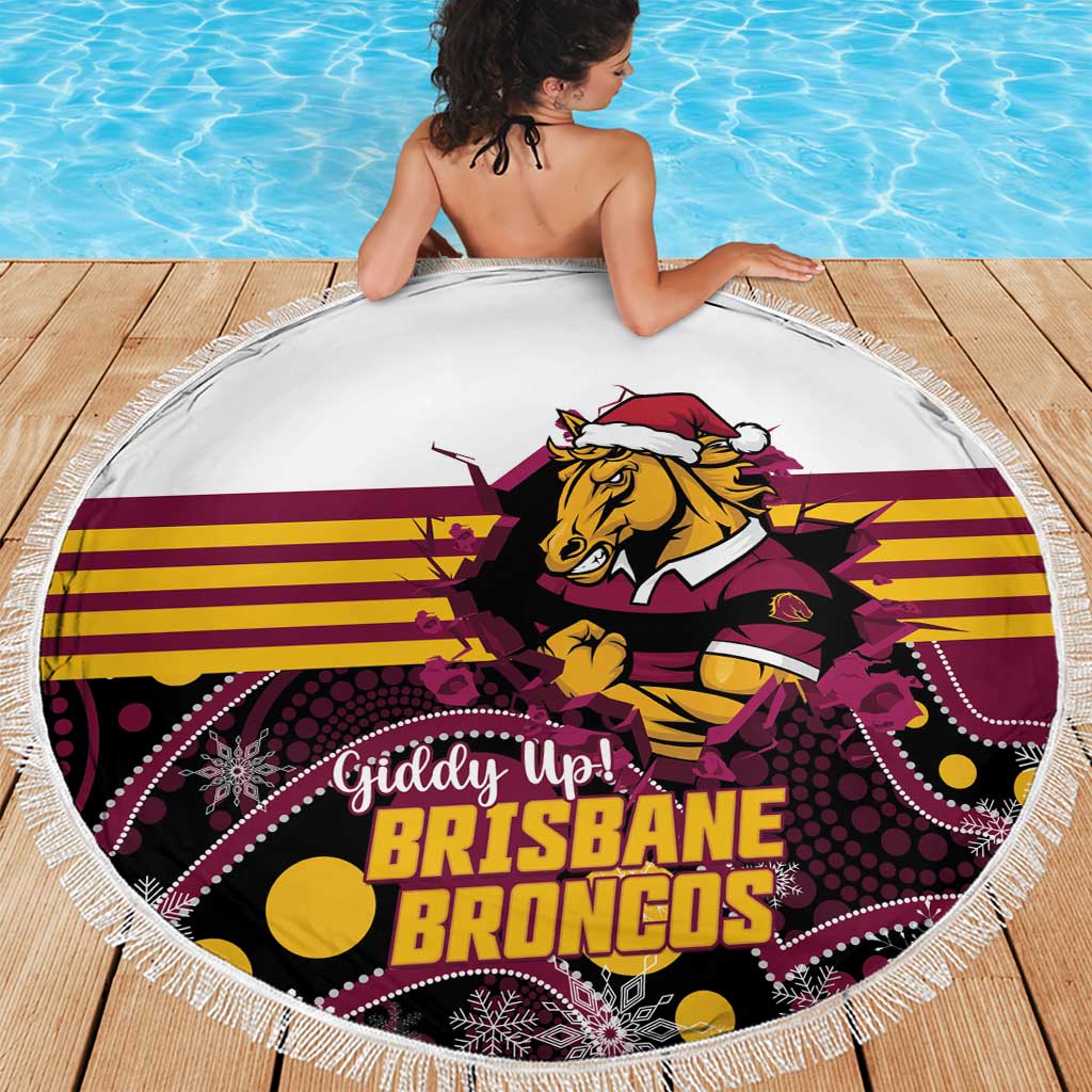 Broncos Rugby Christmas Beach Blanket Brisbane Giddy Up Aboriginal Art - Aussie Hoodie