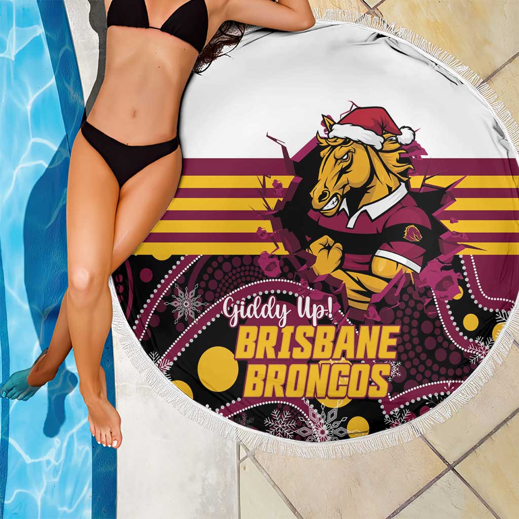 Broncos Rugby Christmas Beach Blanket Brisbane Giddy Up Aboriginal Art - Aussie Hoodie