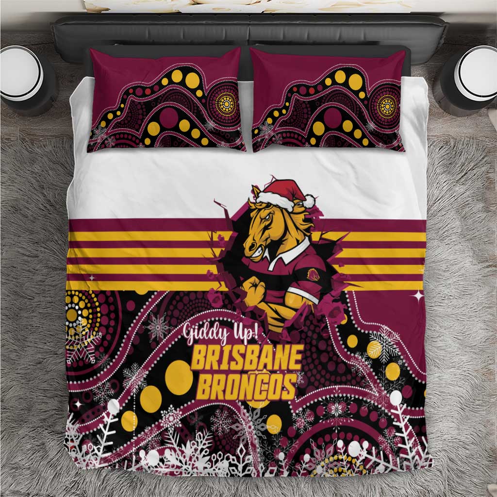 Broncos Rugby Christmas Bedding Set Brisbane Giddy Up Aboriginal Art - Aussie Hoodie