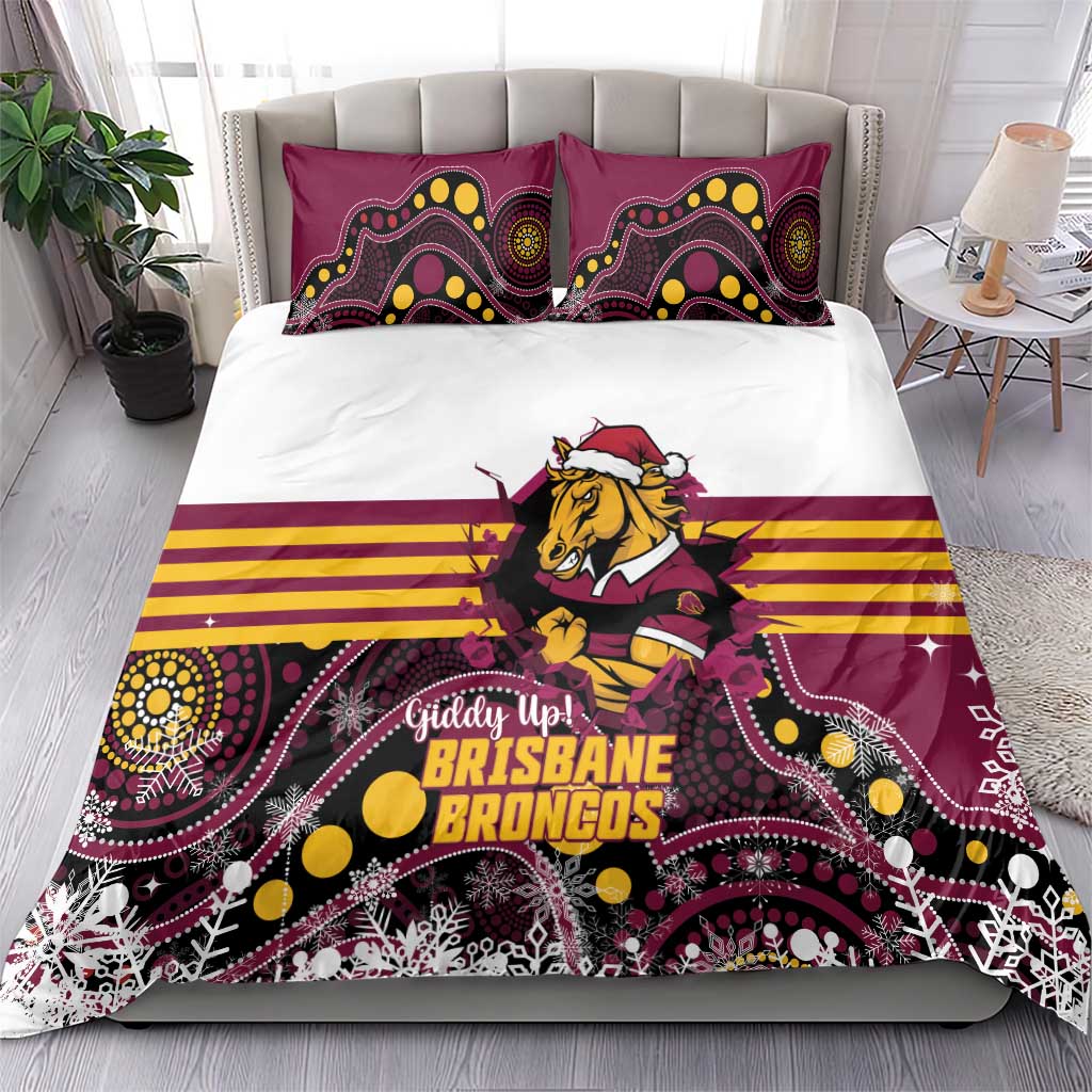 Broncos Rugby Christmas Bedding Set Brisbane Giddy Up Aboriginal Art - Aussie Hoodie