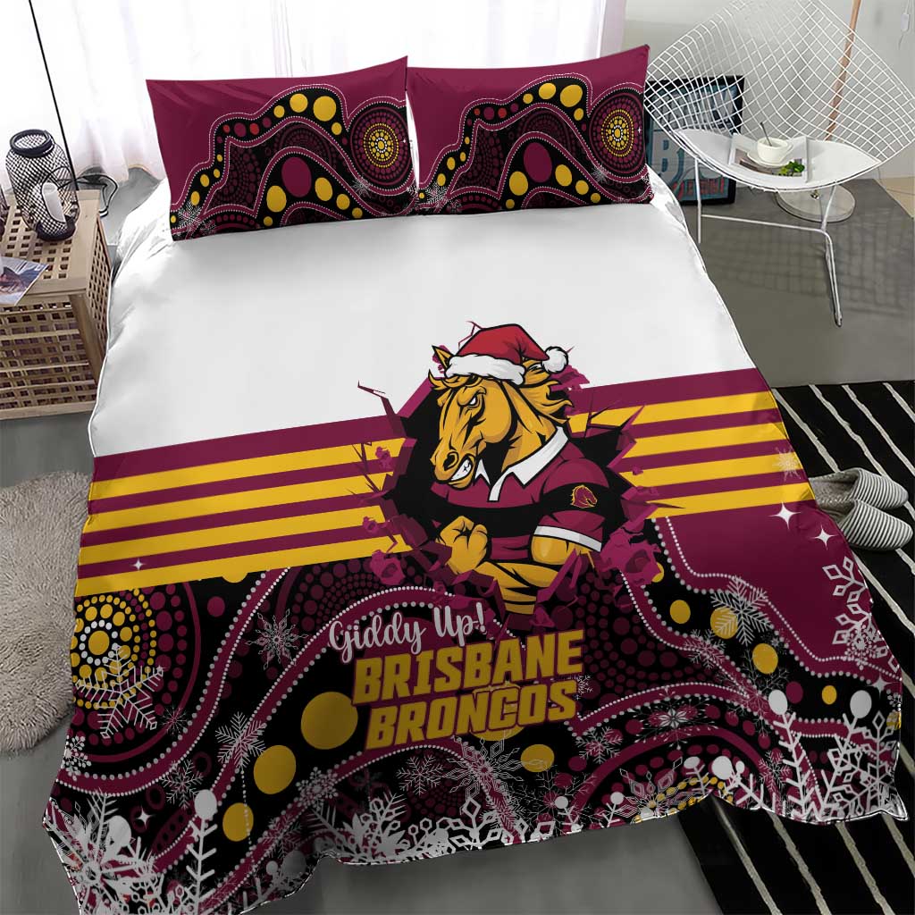 Broncos Rugby Christmas Bedding Set Brisbane Giddy Up Aboriginal Art - Aussie Hoodie