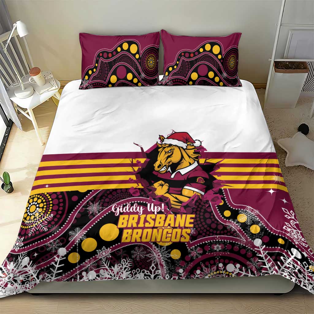Broncos Rugby Christmas Bedding Set Brisbane Giddy Up Aboriginal Art - Aussie Hoodie