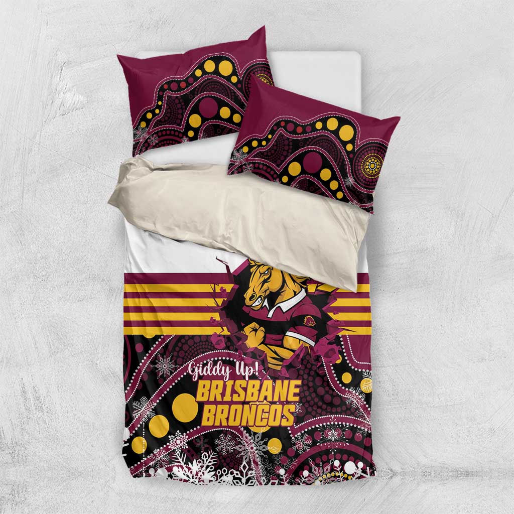 Broncos Rugby Christmas Bedding Set Brisbane Giddy Up Aboriginal Art - Aussie Hoodie