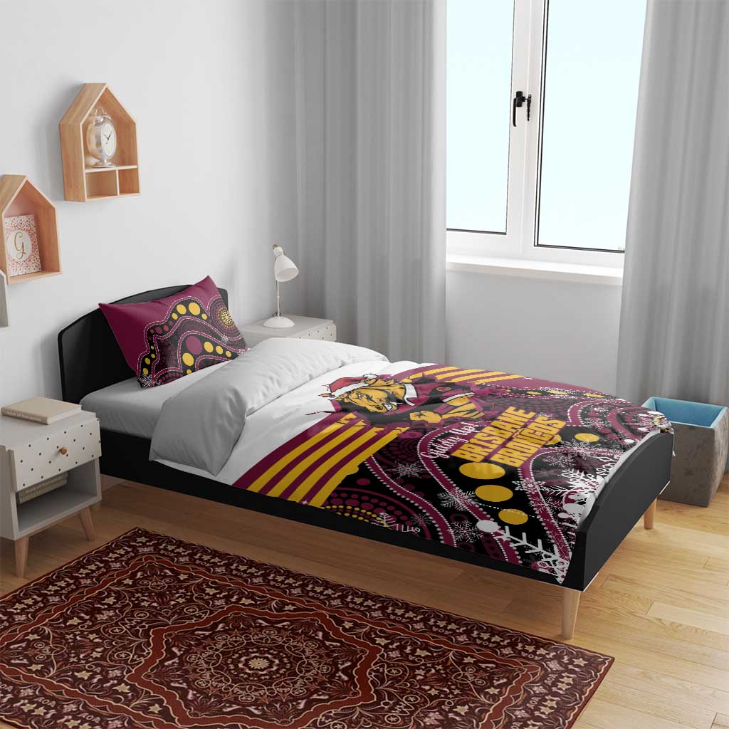 Broncos Rugby Christmas Bedding Set Brisbane Giddy Up Aboriginal Art - Aussie Hoodie