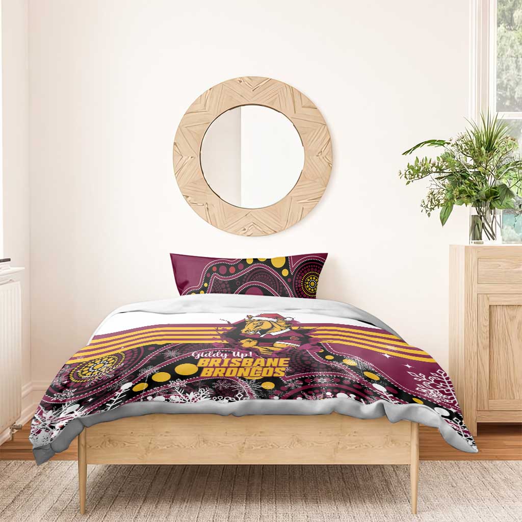 Broncos Rugby Christmas Bedding Set Brisbane Giddy Up Aboriginal Art - Aussie Hoodie