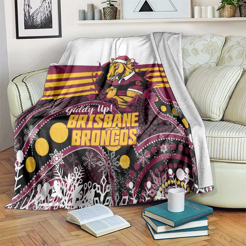 Broncos Rugby Christmas Blanket Brisbane Giddy Up Aboriginal Art - Aussie Hoodie