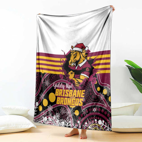 Broncos Rugby Christmas Blanket Brisbane Giddy Up Aboriginal Art - Aussie Hoodie