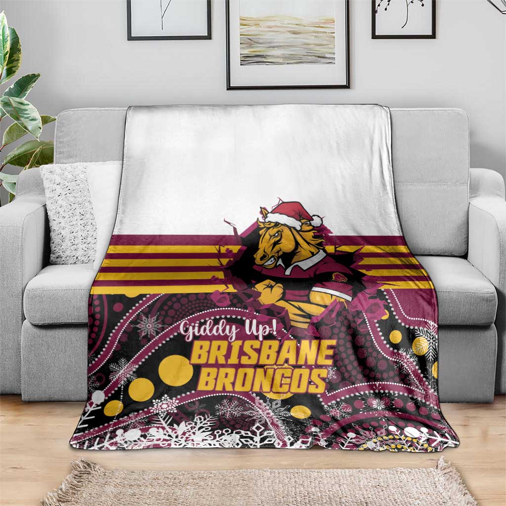 Broncos Rugby Christmas Blanket Brisbane Giddy Up Aboriginal Art - Aussie Hoodie